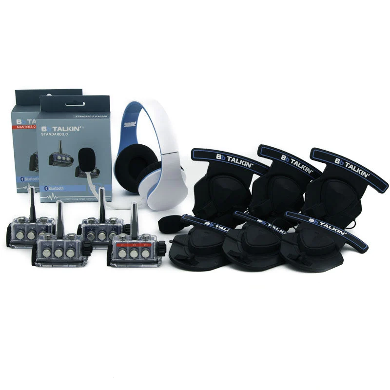 BbTalkin 3.0 4-Person Communication Bundle: Non Waterproof Stereo Headphone + 3x Stereo Helmet Pad Headset