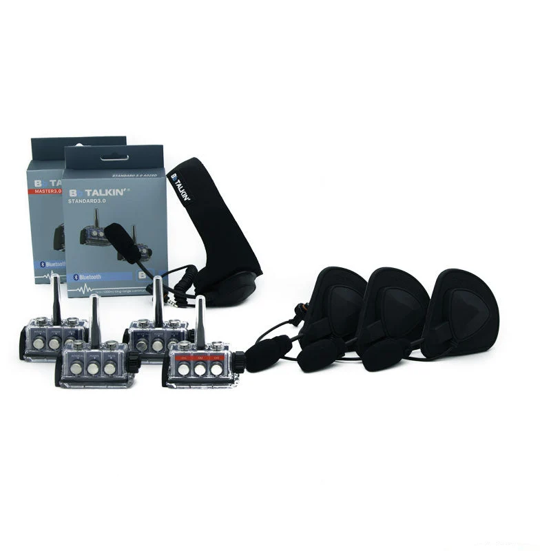 BbTalkin 3.0 4-Person Communication Bundle: Sports Headset + 3x GATH (Full shell) Helmet Pad Headset