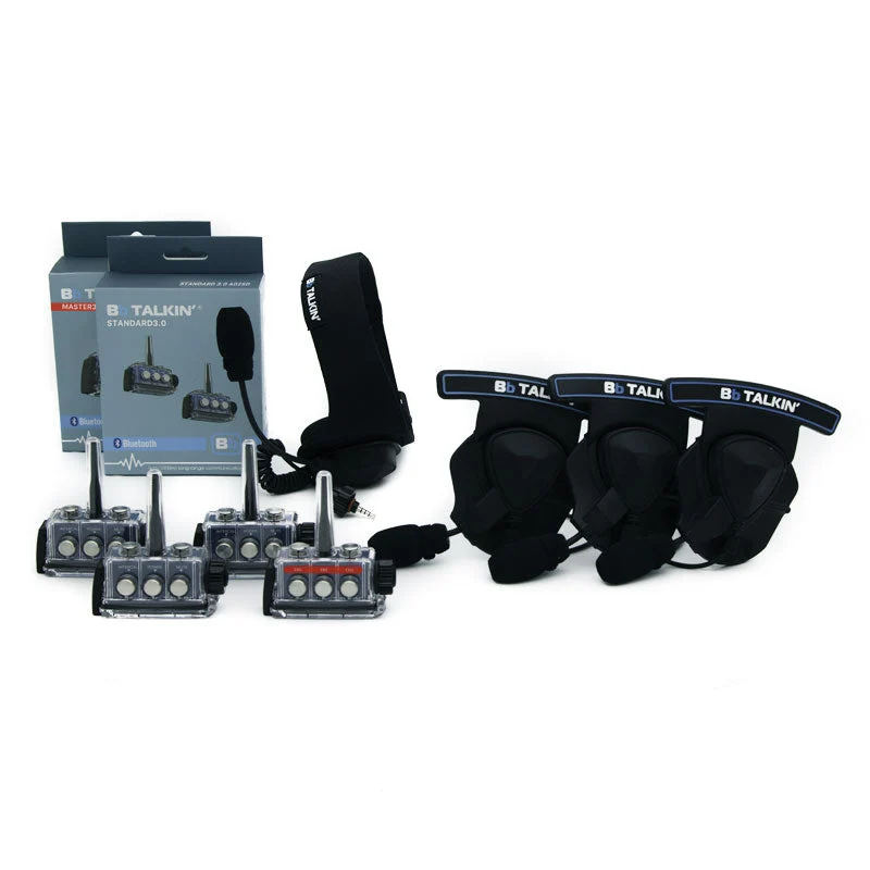 BbTalkin 3.0 4-Person Communication Bundle: Sports Headset + 3x Mono Helmet Pad Headset