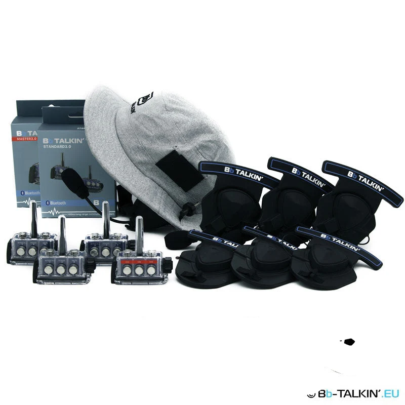 BbTalkin 3.0 4-Person Communication Bundle: Surf Hat + 3x Stereo Helmet Pad Headset