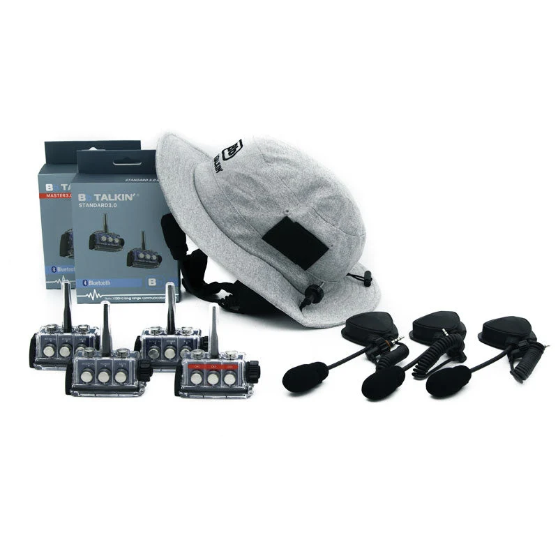BbTalkin 3.0 4-Person Communication Bundle: Surf Hat + 3x Boom microphone speaker