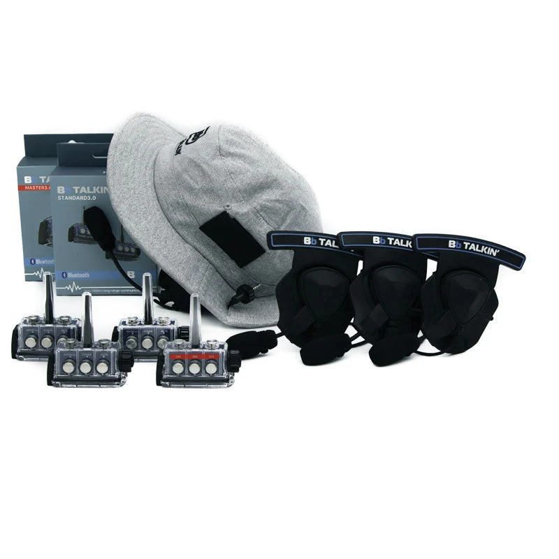 BbTalkin 3.0 4-Person Communication Bundle: Surf Hat + 3x Mono Helmet Pad Headset