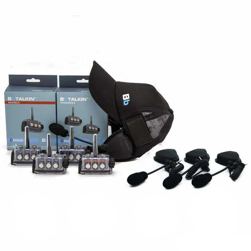 BbTalkin 3.0 4-Person Communication Bundle: Surf Cap + 3x Boom microphone speaker