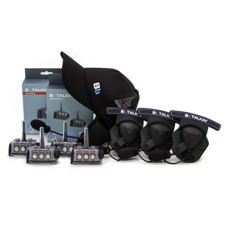 BbTalkin 3.0 4-Person Communication Bundle: Surf Cap + 3x Mono Helmet Pad Headset