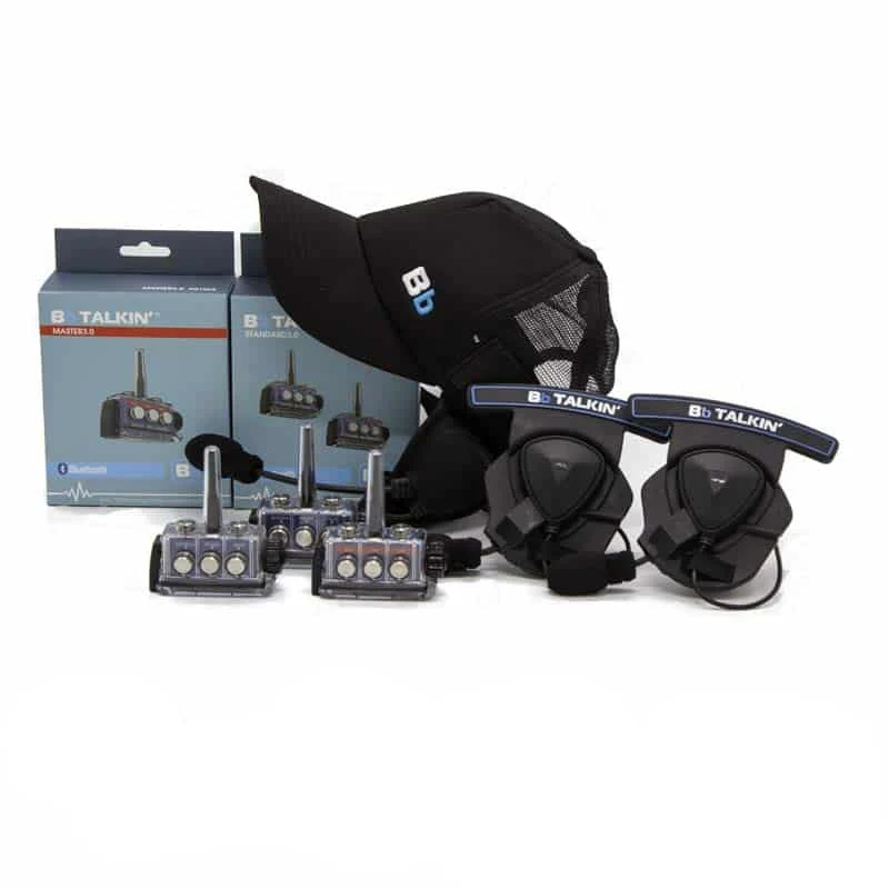 BbTalkin 3.0 3-Person Communication Bundle: Surf Cap + 2x Mono Helmet Pad Headset