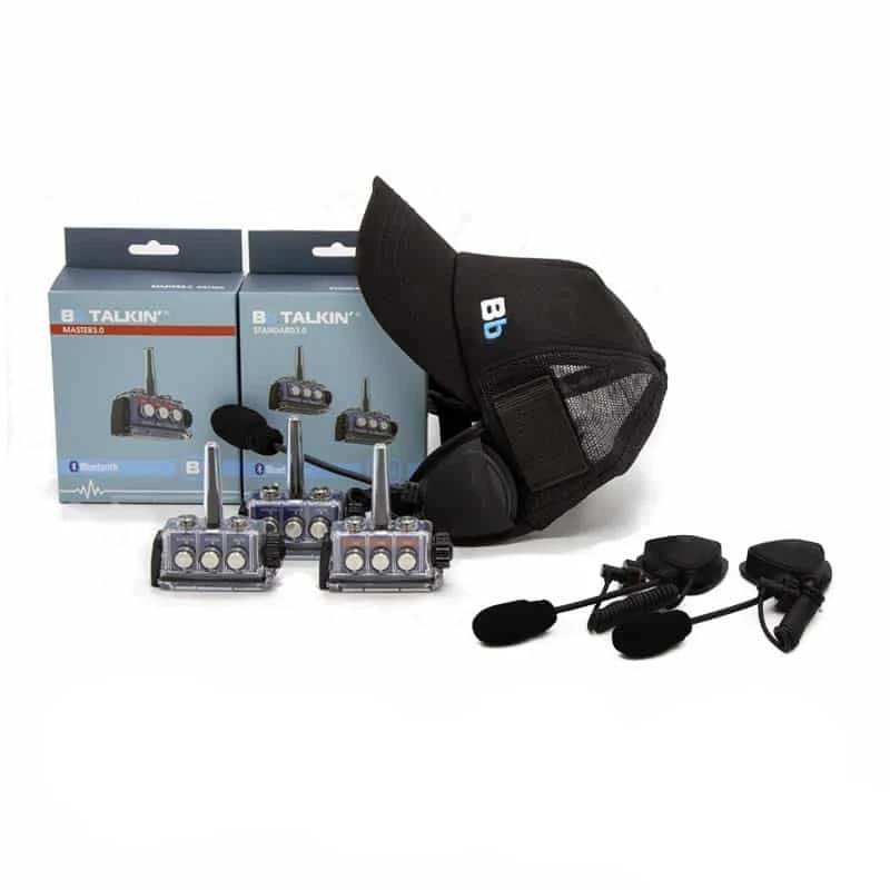 BbTalkin 3.0 3-Person Communication Bundle: Surf Cap + 2x Boom microphone speaker