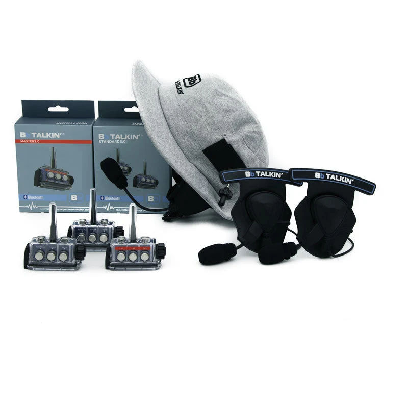 BbTalkin 3.0 3-Person Communication Bundle: Surf Hat + 2x Mono Helmet Pad Headset