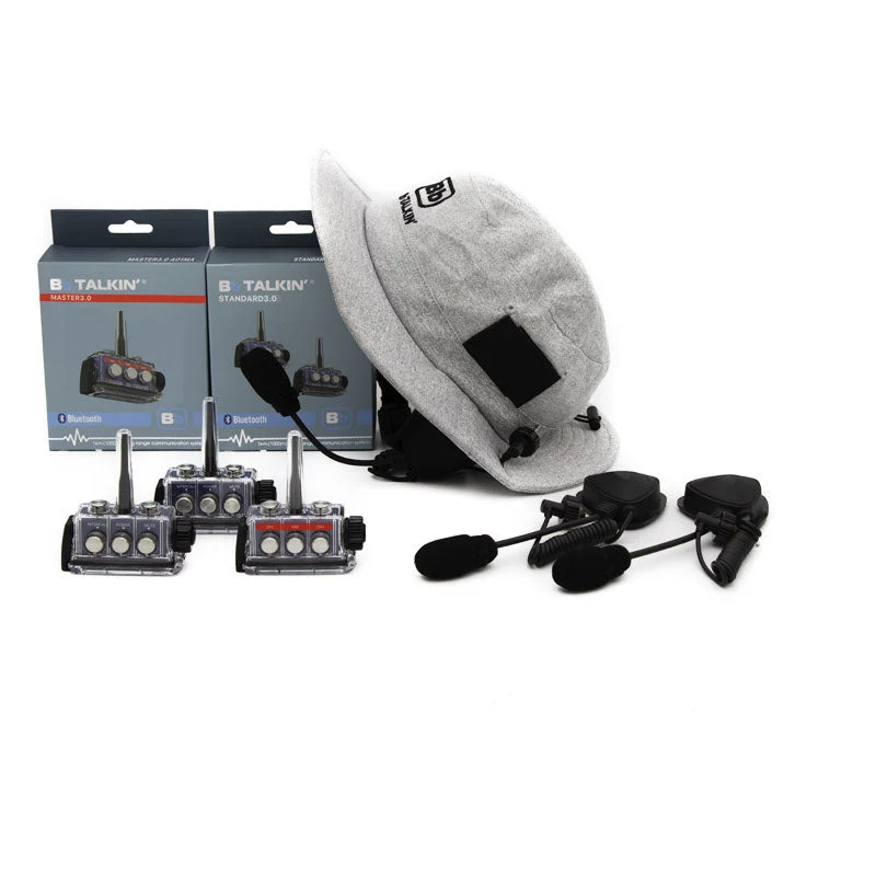 BbTalkin 3.0 3-Person Communication Bundle: Surf Hat + 2x Boom microphone speaker