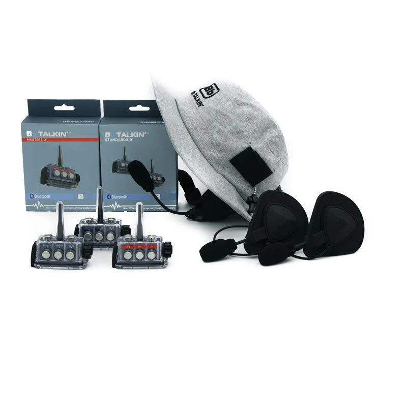 BbTalkin 3.0 3-Person Communication Bundle: Surf Hat + 2x GATH (Full shell) Helmet Pad Headset