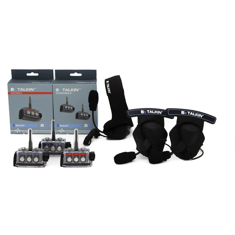 BbTalkin 3.0 3-Person Communication Bundle: Sports Headset + 2x Mono Helmet Pad Headset