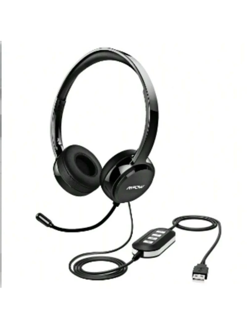 Mpow Wired headset with USB port and inline remote, comfortable head-mounted design for clear calls, perfect for office and customer service scenarios