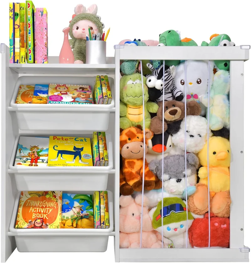 Mpow Plush Animal Storage Rack + Toy Storage Box All-in-One Multifunctional Toy Storage Cabinet, Home Classification Storage Rack, Perfect Kids' Room Organization Tool