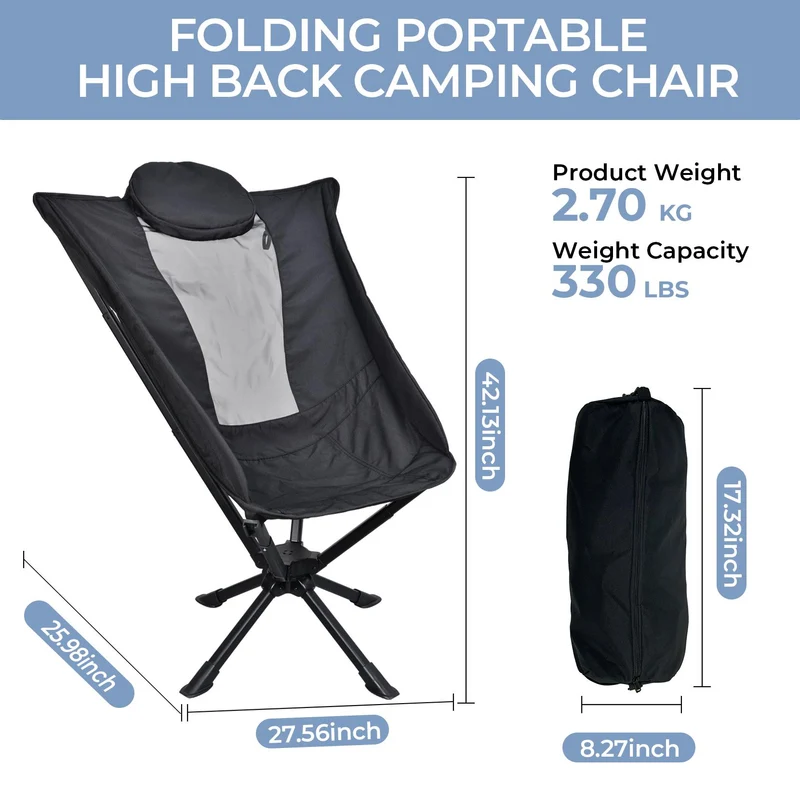 Mpow High-Back Swiveling Moon Chair, No Installation Required, Includes Pillow, Storage Bag, Single Shoulder Strap, Quick-Open and Close Storage, Outdoor Lounge Chair