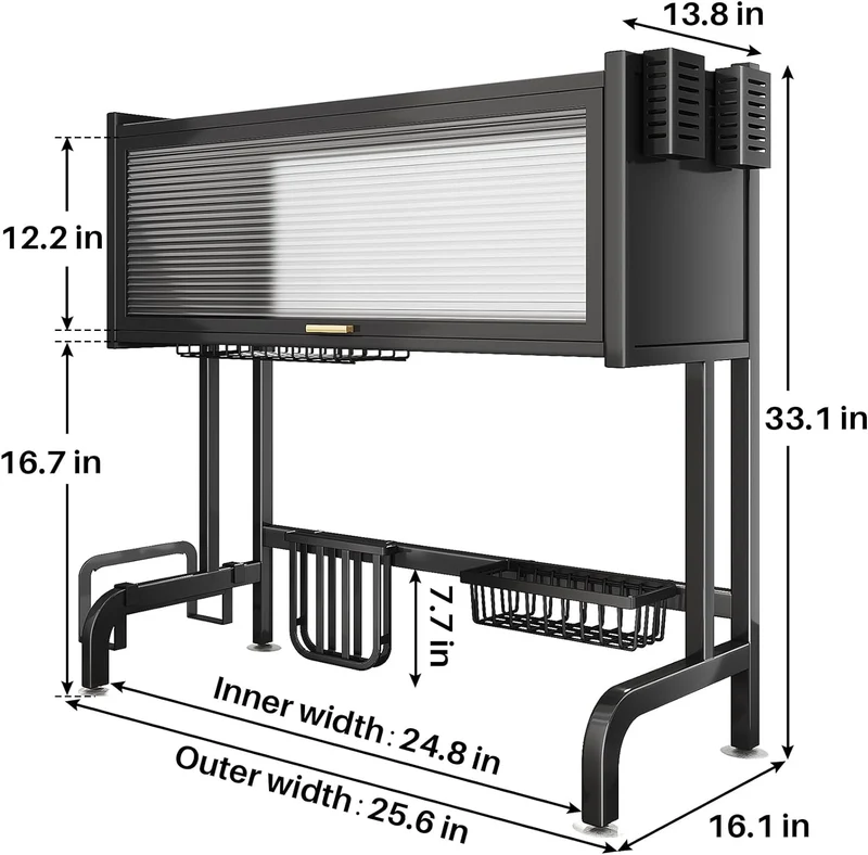 Mpow 65cm Long Drainer with Translucent Door and Complete Accessories for Kitchen Sinks: Large-Capacity Dish and Cutlery Drying Rack