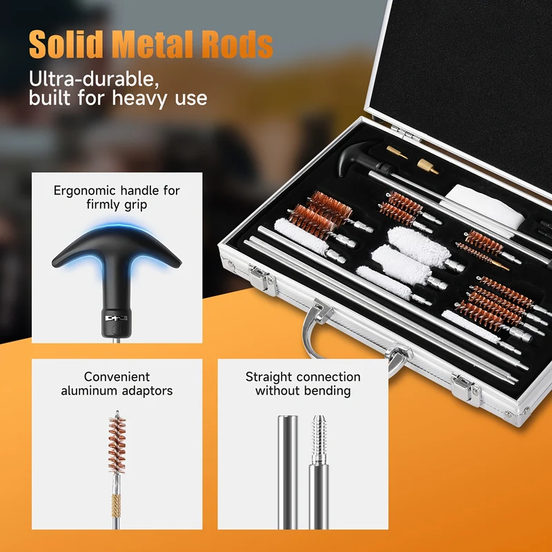 Mpow Barrel Cleaning Kit - Aluminum Rods & Case, Complete Brass/Brush Set for All Calibers