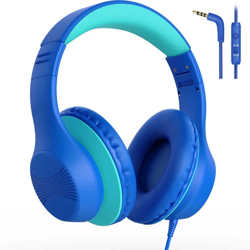 Mpow Kids Headphones with Microphone, 85/94dB Safe Volume Limit, over Ear Headphones for School Travel, Blue