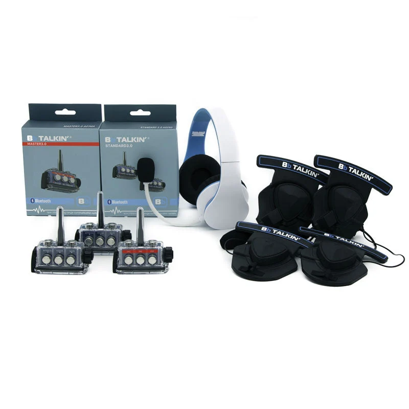 BbTalkin 3.0 3-Person Communication Bundle: Non Waterproof Stereo Headphone + 2x Stereo Helmet Pad Headset