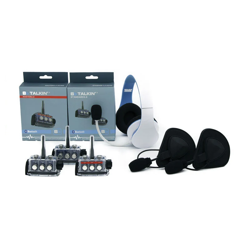 BbTalkin 3.0 3-Person Communication Bundle: Non Waterproof Stereo Headphone + 2x GATH (Full shell) Helmet Pad Headset