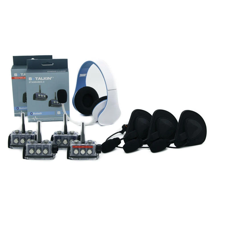 BbTalkin 3.0 4-Person Communication Bundle: Non Waterproof Stereo Headphone + 3x GATH (Full shell) Helmet Pad Headset