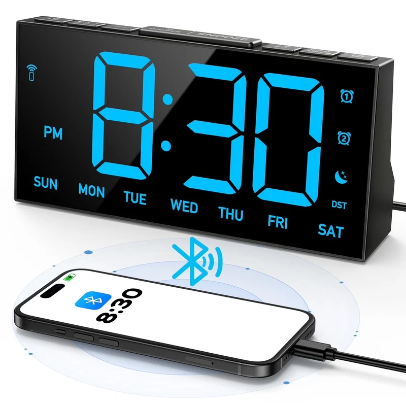 Mpow Wireless Sync Time Digital Alarm Clocks for Bedrooms, Digital Clock with 4 Level Brightness + Off, Dual Customizable Alarms, USB Port, Power-Off Memory, Snooze, 12/24H/DST, Bedside Clock