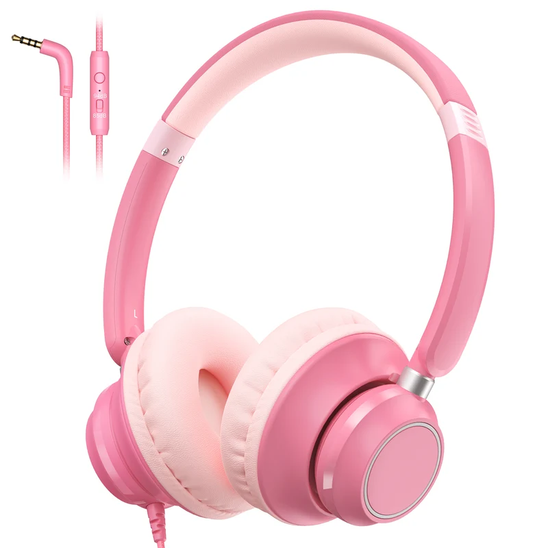 Mpow Kids Headphones with Microphone, 85/94dB Volume Limit, Foldable Over-Ear Stereo Headphones for for Girls & Toddlers, Pink